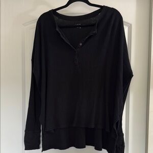Aerie Black Waffle Knit Henley Top